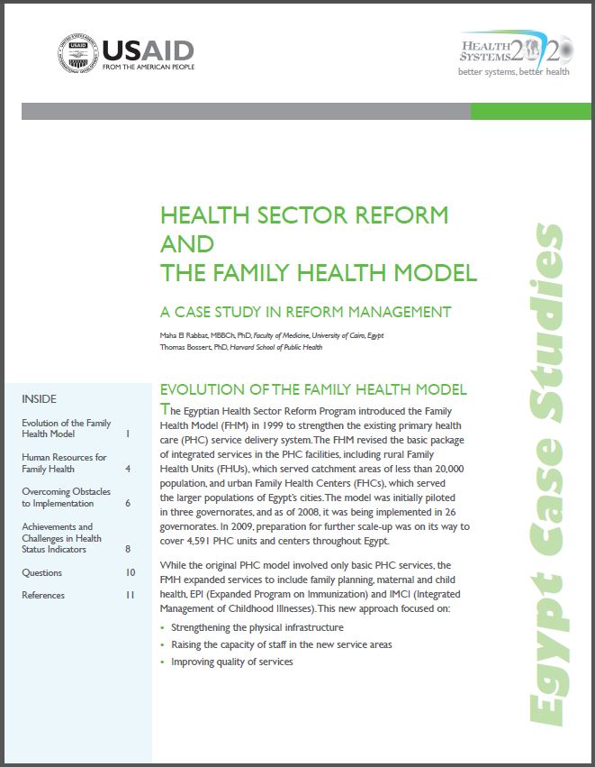 First Page of Health Sector Reform and the Family Health Model - A Case Study in Reform Management