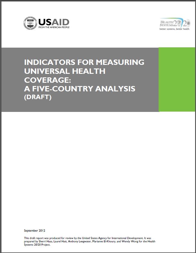 Cover Page of Indicators for Measuring Universal Health Coverage: A Five-Country Analysis (DRAFT)