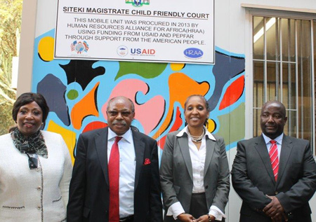 Ambassador James and Swazi officials at the launch of the new child-friendly court