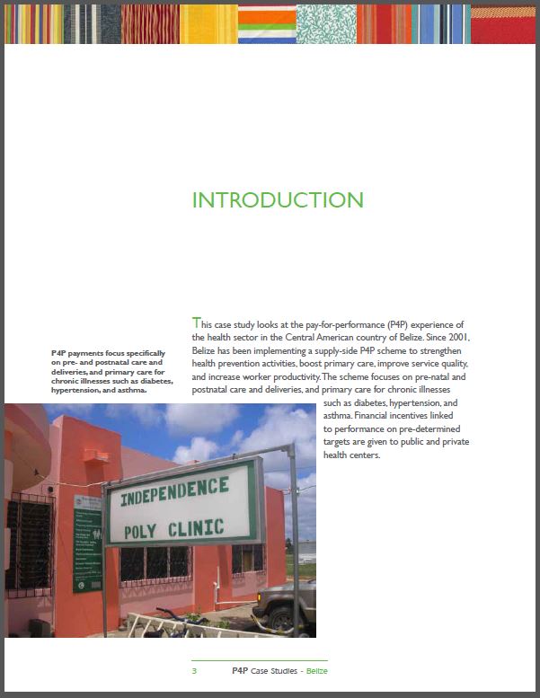 Introduction Page: Using Supply-side Pay for Performance to Strengthen Health Prevention Activities and Improve Efficiency: The Case of Belize